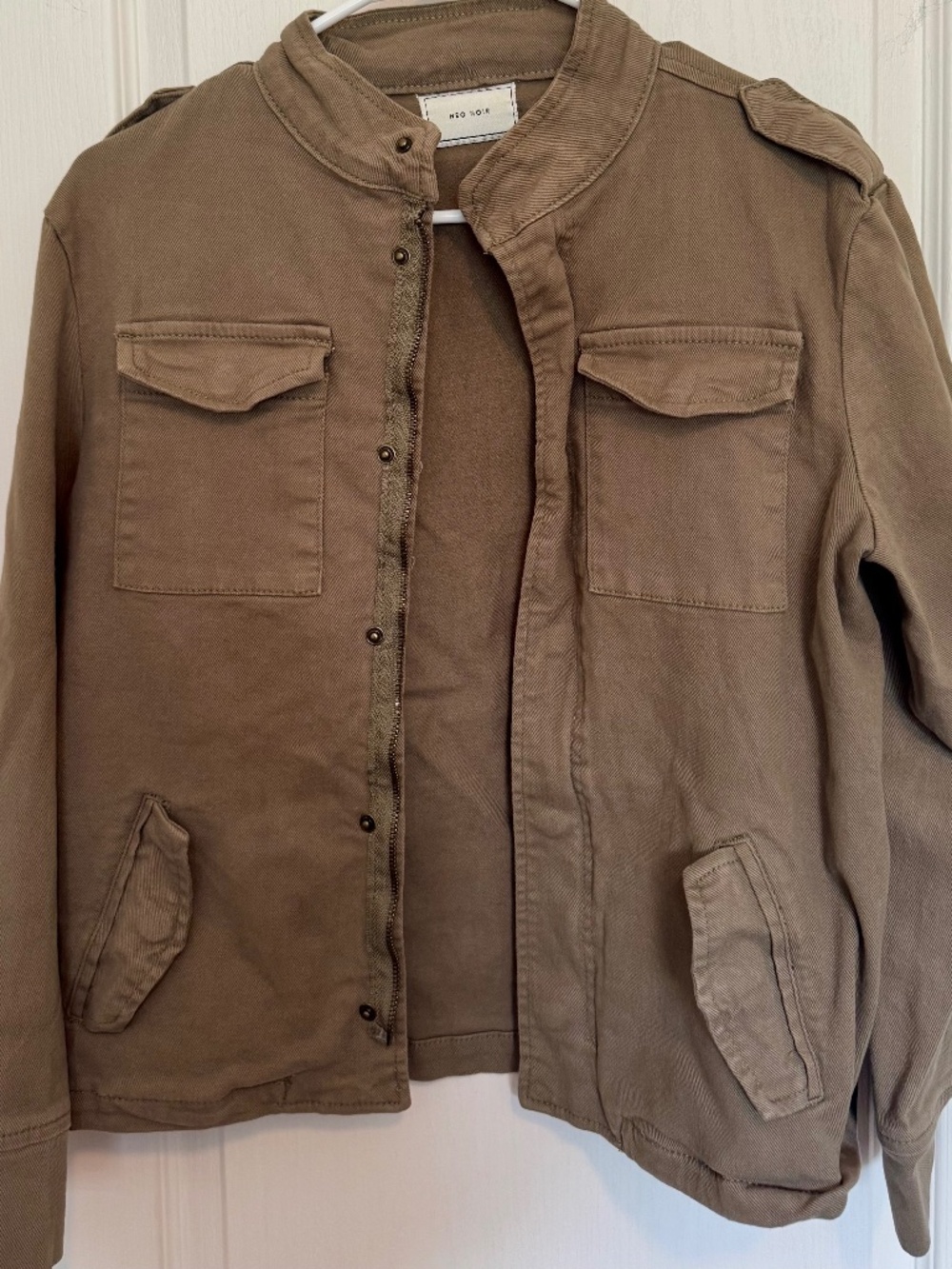 Neo Noir Taupe Linen Blend Utility Cargo Military Jacket Size 34